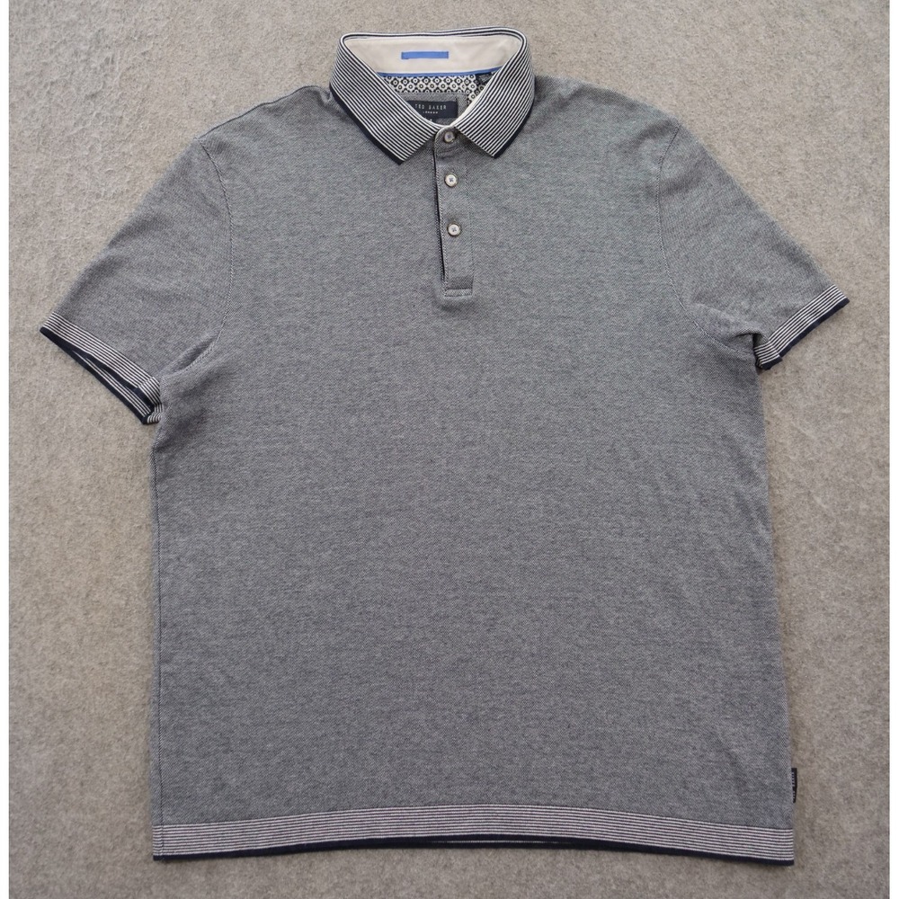 Ted Baker Polo Shirt Mens Extra Large Gray Short Sleeve Casual Button